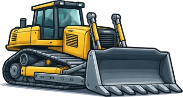 Bulldozer icon representing heavy earthmoving machinery used for construction, land clearing and civil works across Australia.