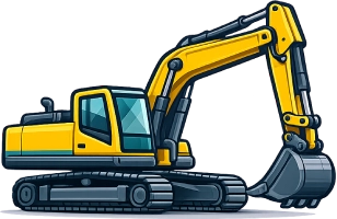 Excavator icon representing earthmoving machinery used for construction, excavation and mining work across Australia.