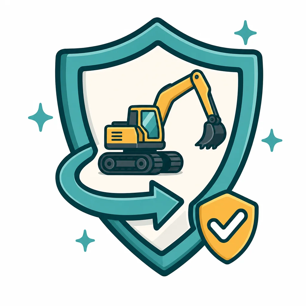 Excavator with an arrow representing plant hired out to others cover