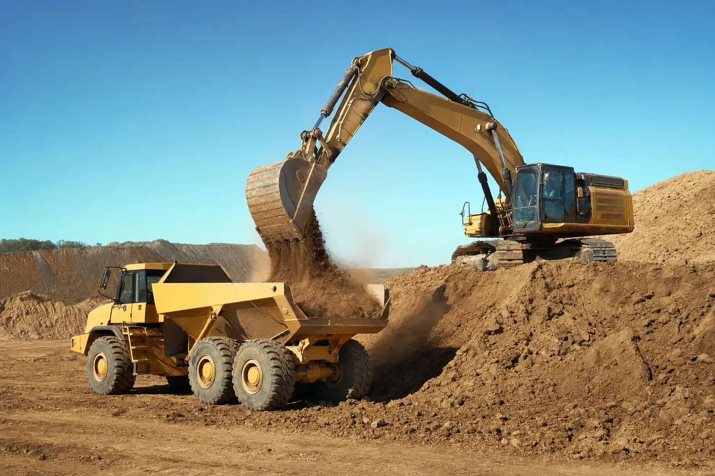 Excavator and earthmoving plant equipment on an Australian work site