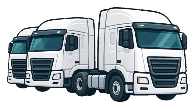 Three white prime mover trucks parked together representing a small transport fleet